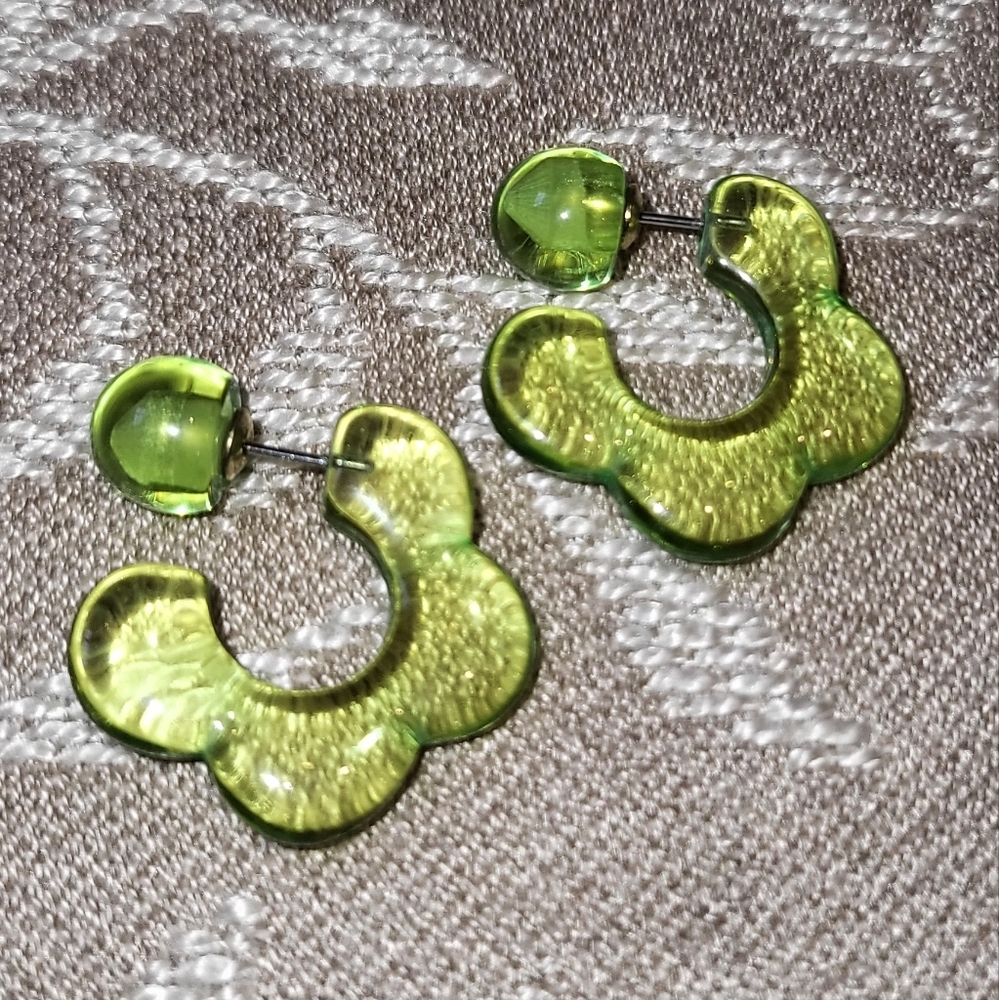 Vibrant Green Hoop Earrings - Picture 2 of 7